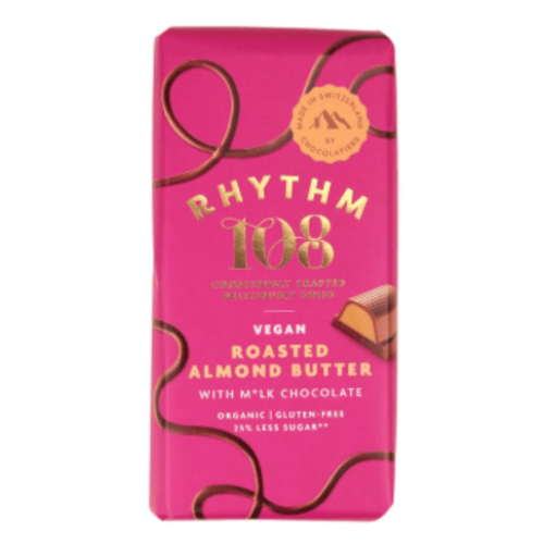  Barre suisse vegan au beurre d'amande grillée avec chocolat m'lk, Rhythm 108, 100g