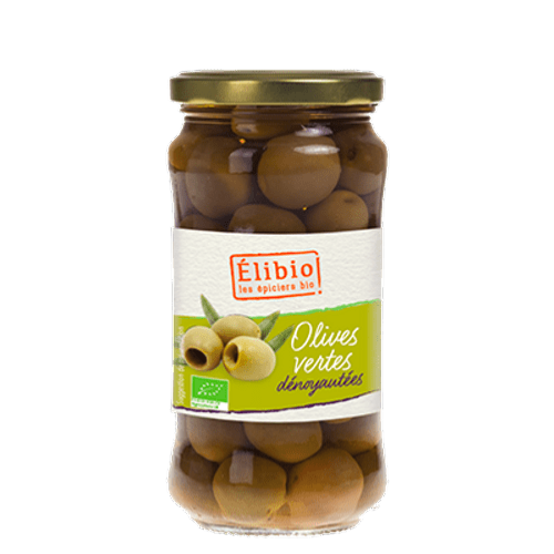 Olives vertes dénoyautées, Elibio, 350g