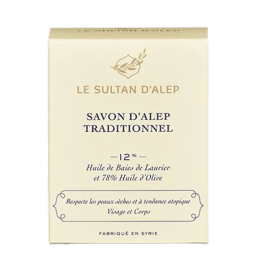 Savon d’Alep traditionnel 12% d’huile de baies de laurier et 78% d’huile d’olive, Le Sultan d’Alep, 200g*