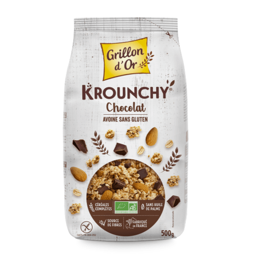 Krounchy au chocolat et à l'avoine sans gluten, Grillon d'Or, 500g*