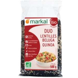 Duo lentilles beluga quinoa blanc, Markal, 500g